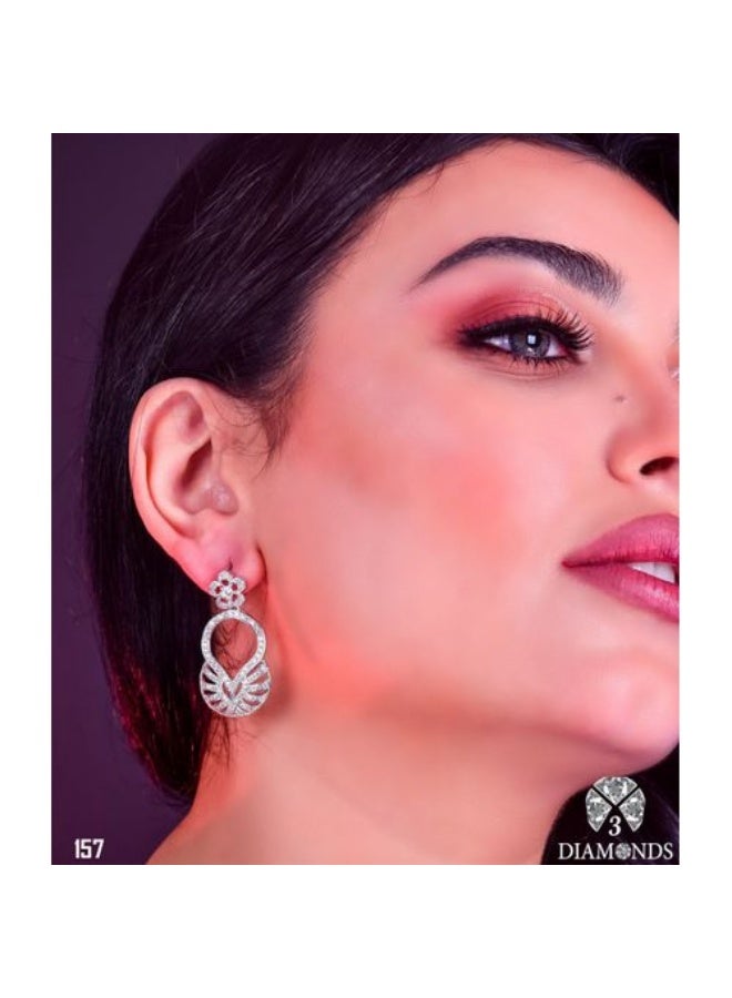 Platinum & Rhodium Plated Oval Drop Earrings, Zircon Shine
