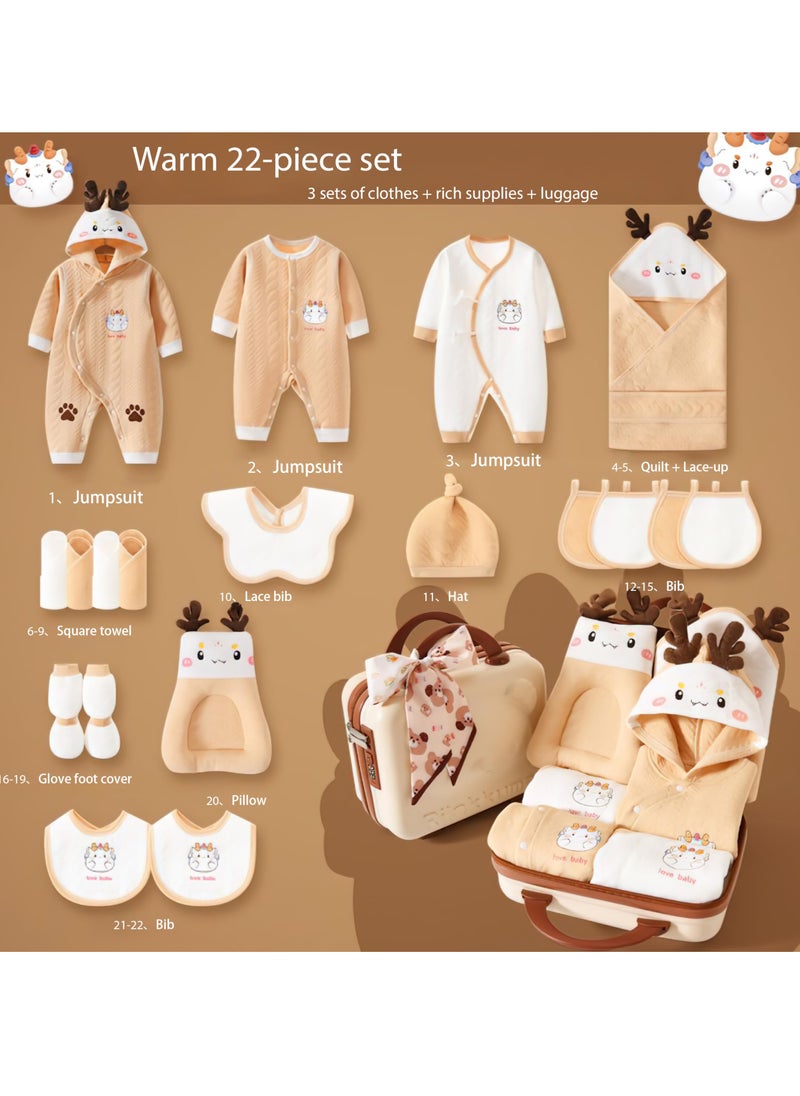 XiuWoo 22 PCS Newborn Baby Gifts Set,Layette Gift for Girl Boys, Infant Essential Clothes Accessories, Premium Cotton Babies' Pant and Top Sets, with Beautifully Suitcase and Prints,66cm for 3-6 Month Babys  - Image 2