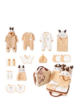 XiuWoo 22 PCS Newborn Baby Gifts Set,Layette Gift for Girl Boys, Infant Essential Clothes Accessories, Premium Cotton Babies' Pant and Top Sets, with Beautifully Suitcase and Prints,66cm for 3-6 Month Babys  - Image 1