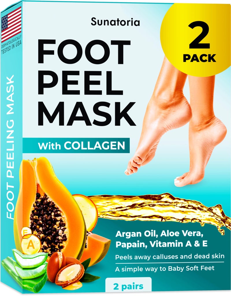 Foot Peeling Mask for Dead Skin Remover Deep Moisturize 2 Pairs Dermatologically Tested Foot Peel Mask for Dry Cracked Feet Foot Mask make Soft Baby Feet for Men Women Aloe Vera