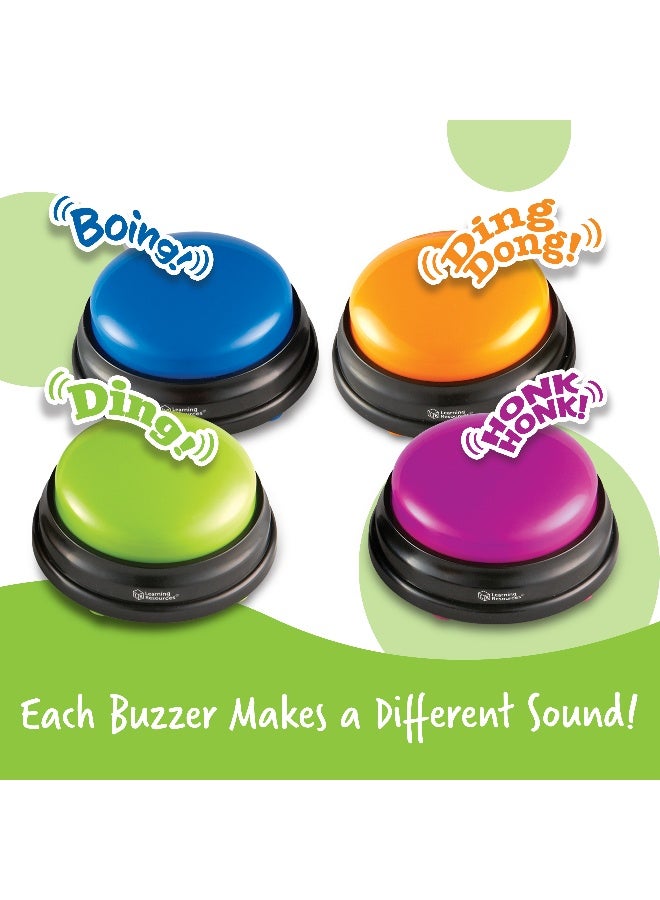 ليرننج ريسورسز مصادر التعلم - أجهزة تنبيه للإجابة (مجموعة من 4)، أجهزة تنبيه للإجابة بأسلوب عرض الألعاب الممتع مع 4 أصوات مميزة للتعلم في الفصل الدراسي أو المنزل (للأعمار من 3 سنوات فما فوق) - Image 3