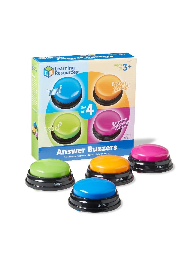 ليرننج ريسورسز مصادر التعلم - أجهزة تنبيه للإجابة (مجموعة من 4)، أجهزة تنبيه للإجابة بأسلوب عرض الألعاب الممتع مع 4 أصوات مميزة للتعلم في الفصل الدراسي أو المنزل (للأعمار من 3 سنوات فما فوق) - Image 1