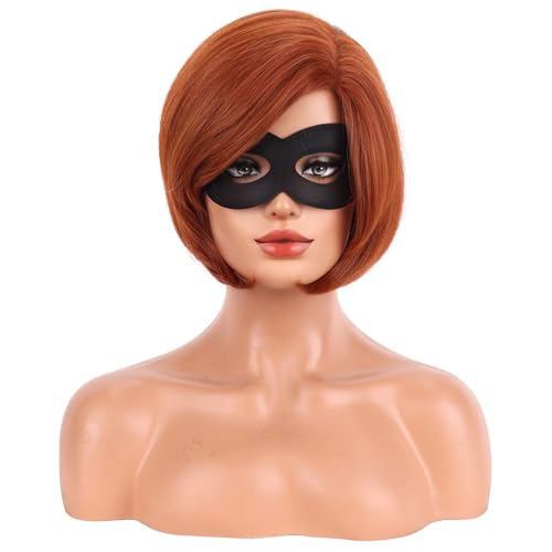 BERON Women Girls Short Bob Straight Dark Orange Wig Halloween Cosplay Wig Anime Costume Party Wigs - Image 1