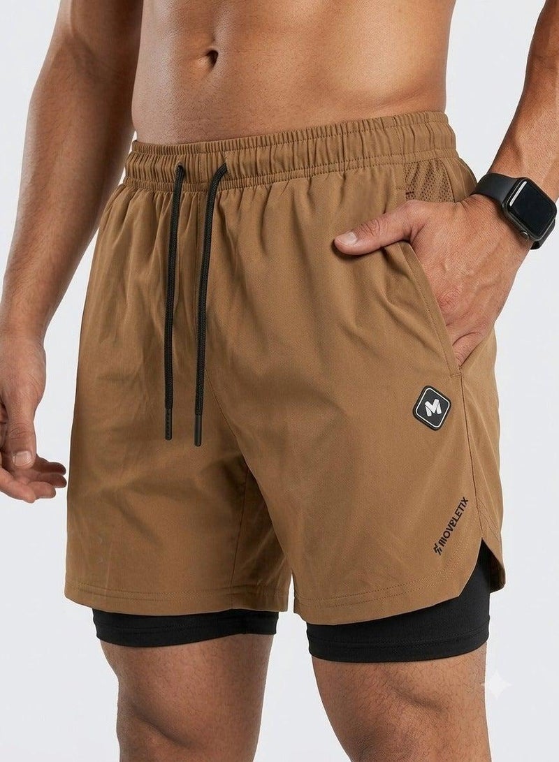 موفليتكس شورت تدريب 2in1 رجالي بني - Image 1