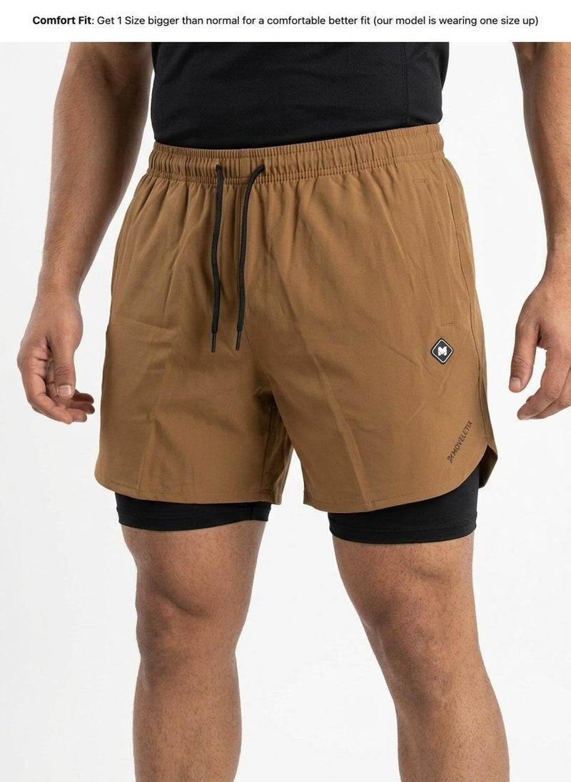 موفليتكس شورت تدريب 2in1 رجالي بني - Image 4