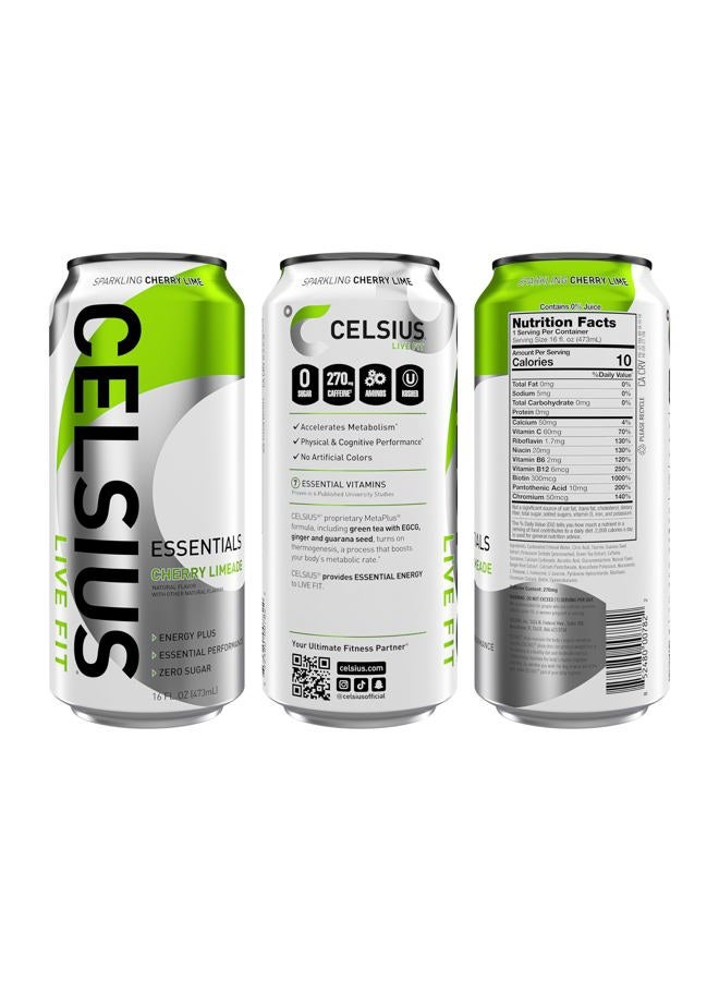 CELSIUS أساسيات، شرب ليمون الكرز الفوار، مشروب الطاقة للأداء 16 أونصة سائلة (عبوة من 12) - Image 2