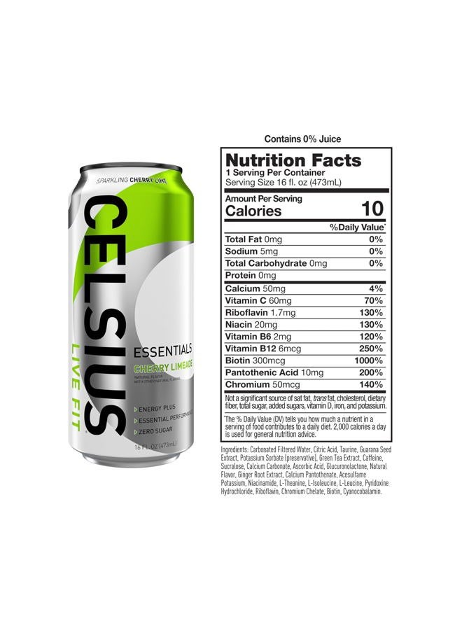 CELSIUS أساسيات، شرب ليمون الكرز الفوار، مشروب الطاقة للأداء 16 أونصة سائلة (عبوة من 12) - Image 3