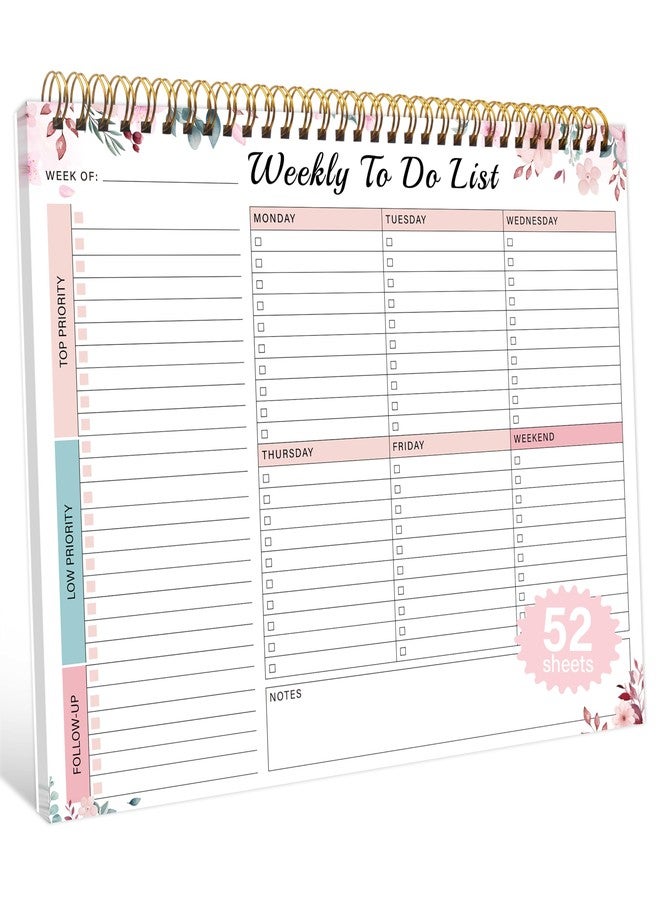 Kamoy Weekly To Do List Notepad with 52 Undated Sheets（8.5"×11"）- Undated Weekly Desk Planner for Women & Man, School/Office Supplies - Whispering Petal - Image 1