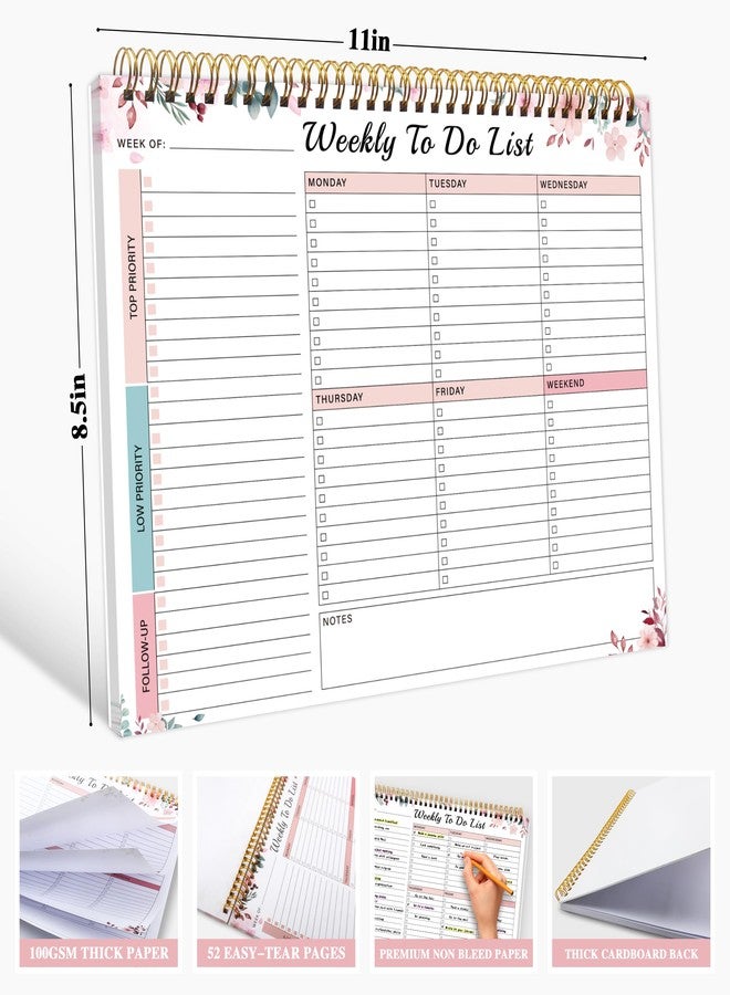 Kamoy Weekly To Do List Notepad with 52 Undated Sheets（8.5"×11"）- Undated Weekly Desk Planner for Women & Man, School/Office Supplies - Whispering Petal - Image 3