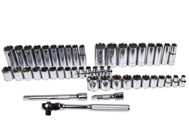 K-Tool International K Tool International 22047 Socket Set with 3/8" Drive for Garages, Repair Shops and DIY, Metric, SAE, 6-Point, Heat-Treated, Chrome Vanadium Steel, Molded Case, Pro-Ratchet, (2) Extensions, 47 Piece - Image 2