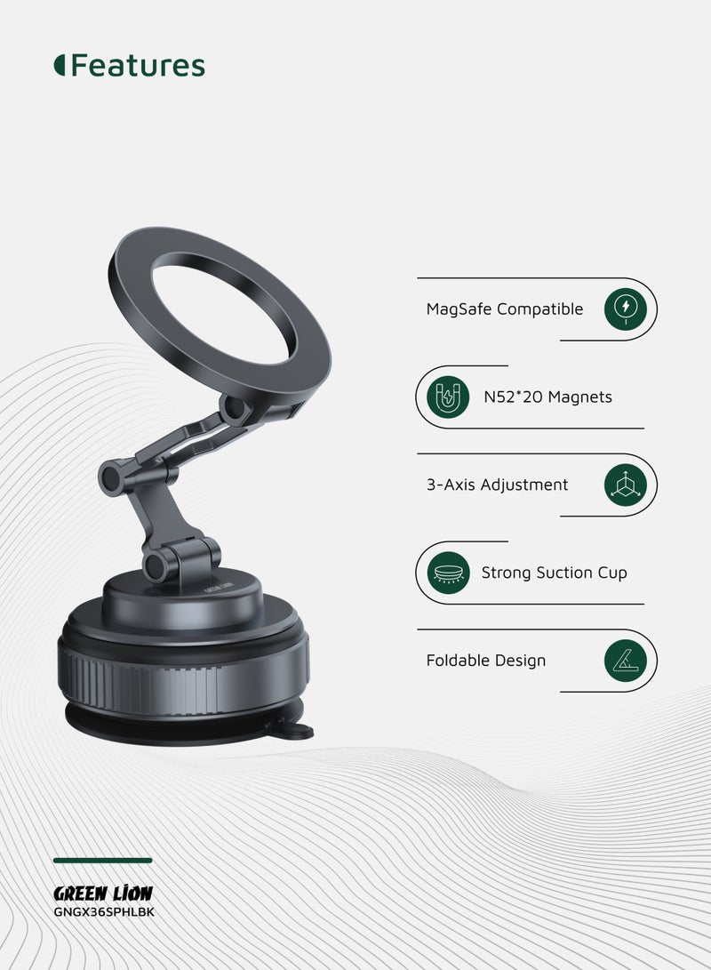 GREEN LION GX-36 Suction Phone Holder with 360° Rotation and Foldable Design / Manual Rotary Base / Mobile Phone Holder / Car Phone Mount / 3-Axis Adjustment - Grey - Image 2