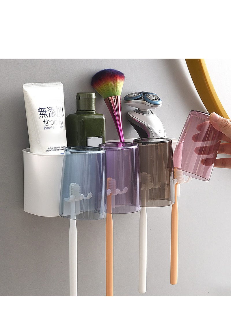 Zikra Toothbrush Holder Wall Mounted, Toothbrush Holder Wall Mounted Set for Bathroom and Vanity Storage Organizer, 4 Brush Slots 4 Cups Bathroom Accessories for Bathroom Decor - Image 1
