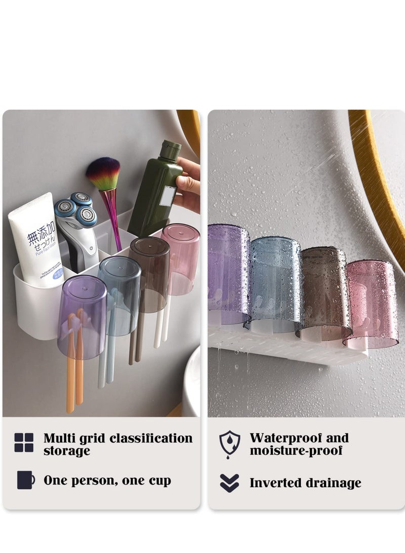 Zikra Toothbrush Holder Wall Mounted, Toothbrush Holder Wall Mounted Set for Bathroom and Vanity Storage Organizer, 4 Brush Slots 4 Cups Bathroom Accessories for Bathroom Decor - Image 2