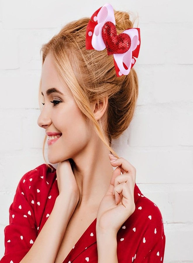 SARATA Valentine Hair Clips Bow knot Red White Heart Sequin Hair Pins Head wear Cute Bow Hair Barrettes Valentine Hairpins Hair Accessories for Girls Women Toddlers Hair Bows 2PCS - Image 3