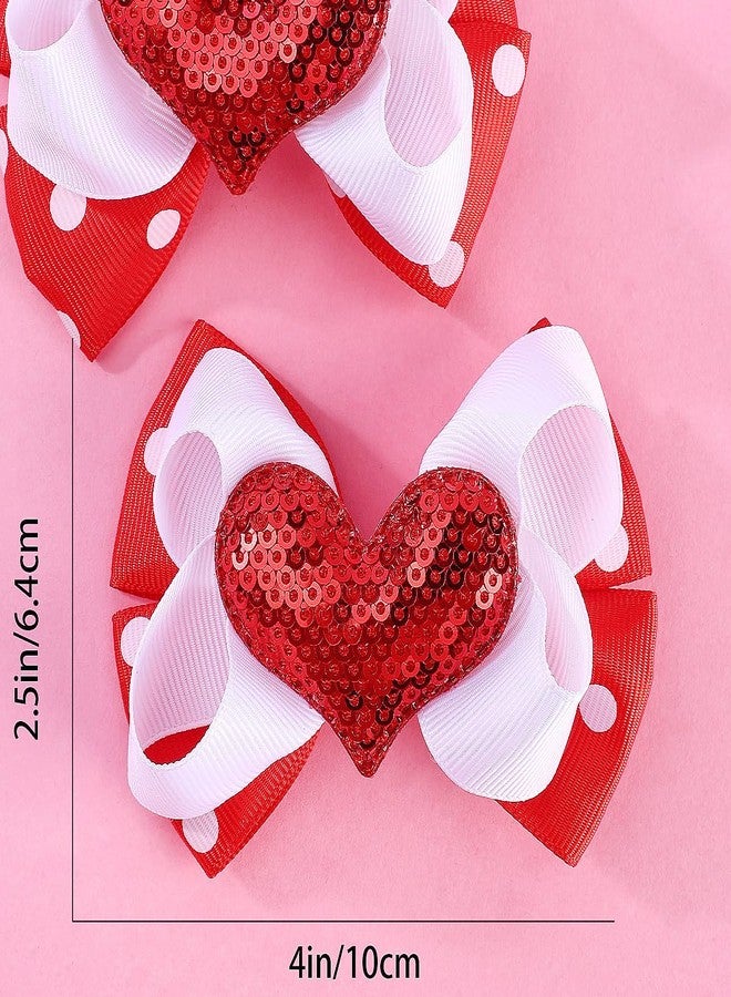 SARATA Valentine Hair Clips Bow knot Red White Heart Sequin Hair Pins Head wear Cute Bow Hair Barrettes Valentine Hairpins Hair Accessories for Girls Women Toddlers Hair Bows 2PCS - Image 2