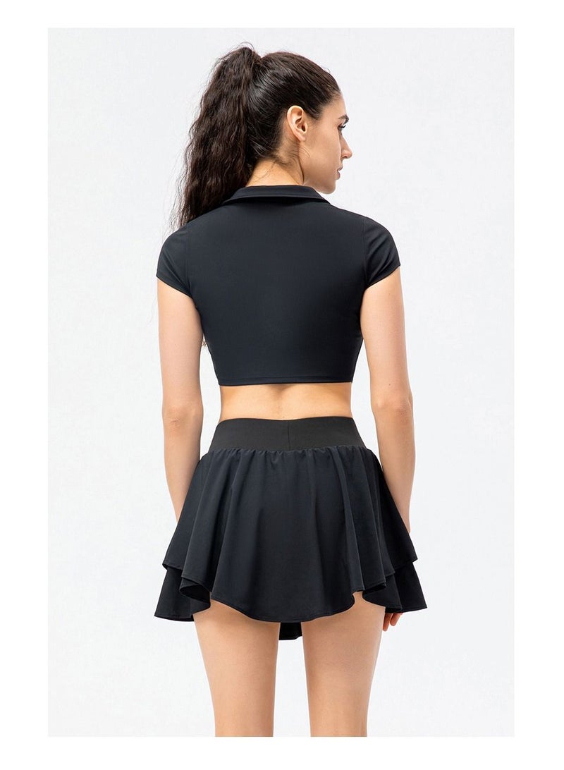 Loquat Sport short sleeve fake two running tennis skirt suit  - Image 2