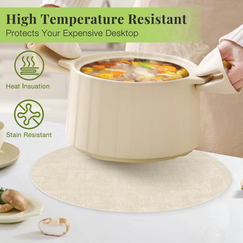 Fyvva 13-Inch Faux Leather Round Placemats Set of 6, Waterproof Anti-Slip Dual Sided Place mats, Heat Resistant Washable Table Mats with Coaster, Suitable for Indoor & Outdoor (6, Black Beige) - Image 3