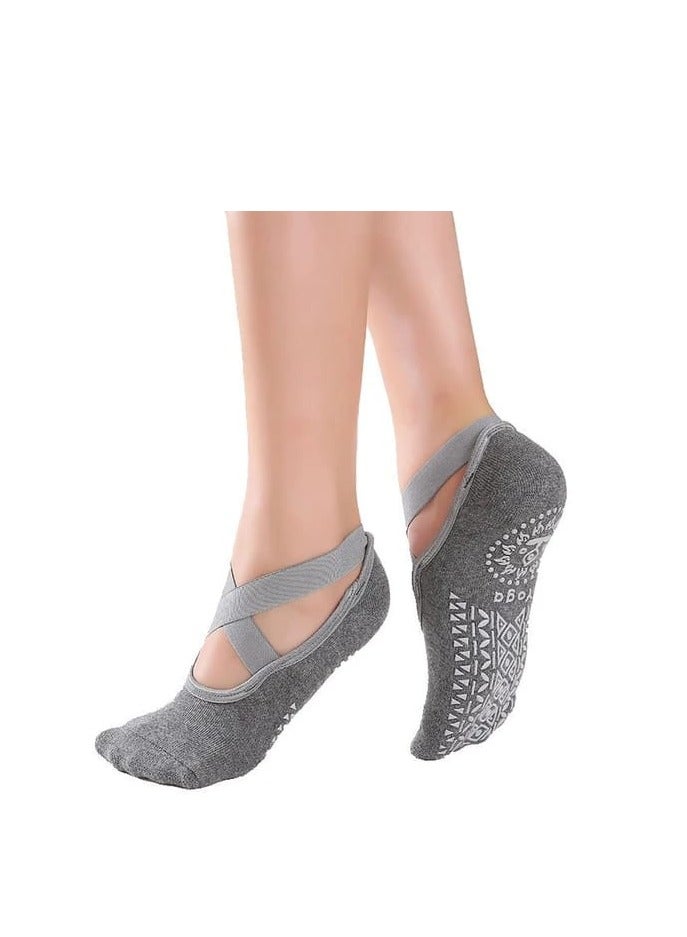 Generic Women Bandage Yoga Socks Backless Silicone Anti-slip Pilates Ballet Dance Cotton Socks Sport Gym Workout Slipper Grip Sock - Image 1