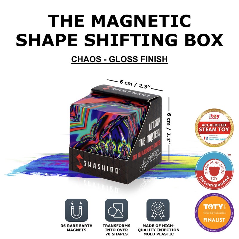 SHASHIBO Shape Shifting Box - Award-Winning Fidget Toy w/ 36 Rare Earth Magnets - Fidget Cube Transforms Into Over 70 Shapes, Sensory Toy Gift for Kids, Teens, and Adults (Chaos) - Image 2