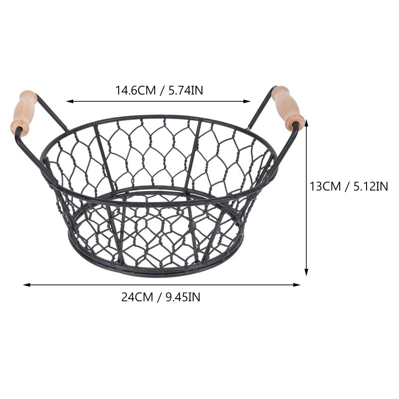 Black Iron Wire Small Fry Basket with Double Handles for Serving Snacks and Food Storage - Image 3