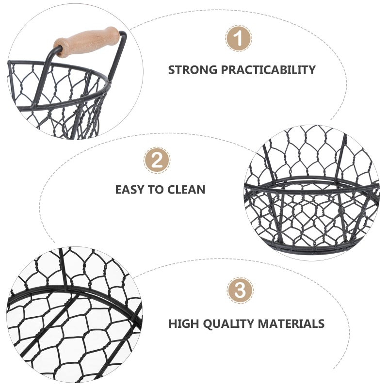 Black Iron Wire Small Fry Basket with Double Handles for Serving Snacks and Food Storage - Image 4