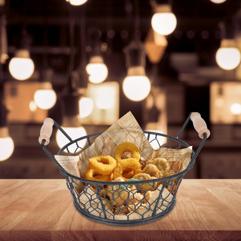 Black Iron Wire Small Fry Basket with Double Handles for Serving Snacks and Food Storage - Image 5