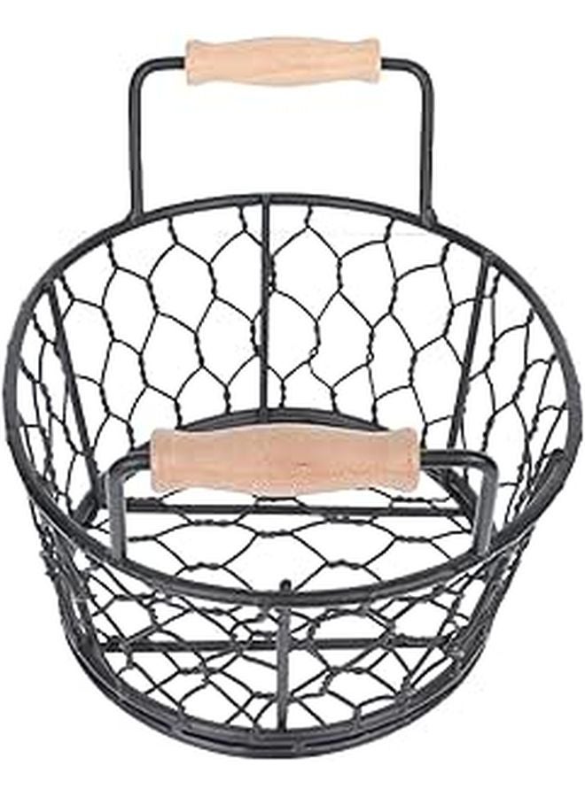 Black Iron Wire Small Fry Basket with Double Handles for Serving Snacks and Food Storage - Image 1