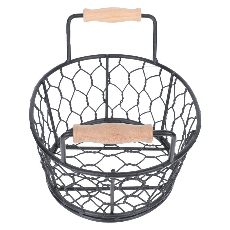 Black Iron Wire Small Fry Basket with Double Handles for Serving Snacks and Food Storage - Image 2