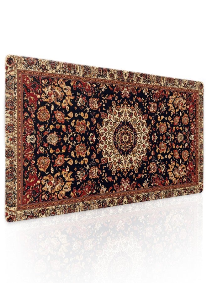 aportt Vintage Rug Gaming Mouse Pad XL Dark Brown Retro Carpet Aesthetic Extended Large Mat Mousepad Desk Pad Non-Slip Rubber Base Stitched Edge Flower Keyboard Pad Playmat for Computer,31.5×11.8 Inch - Image 1