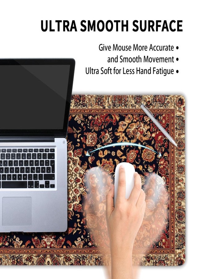 aportt Vintage Rug Gaming Mouse Pad XL Dark Brown Retro Carpet Aesthetic Extended Large Mat Mousepad Desk Pad Non-Slip Rubber Base Stitched Edge Flower Keyboard Pad Playmat for Computer,31.5×11.8 Inch - Image 4