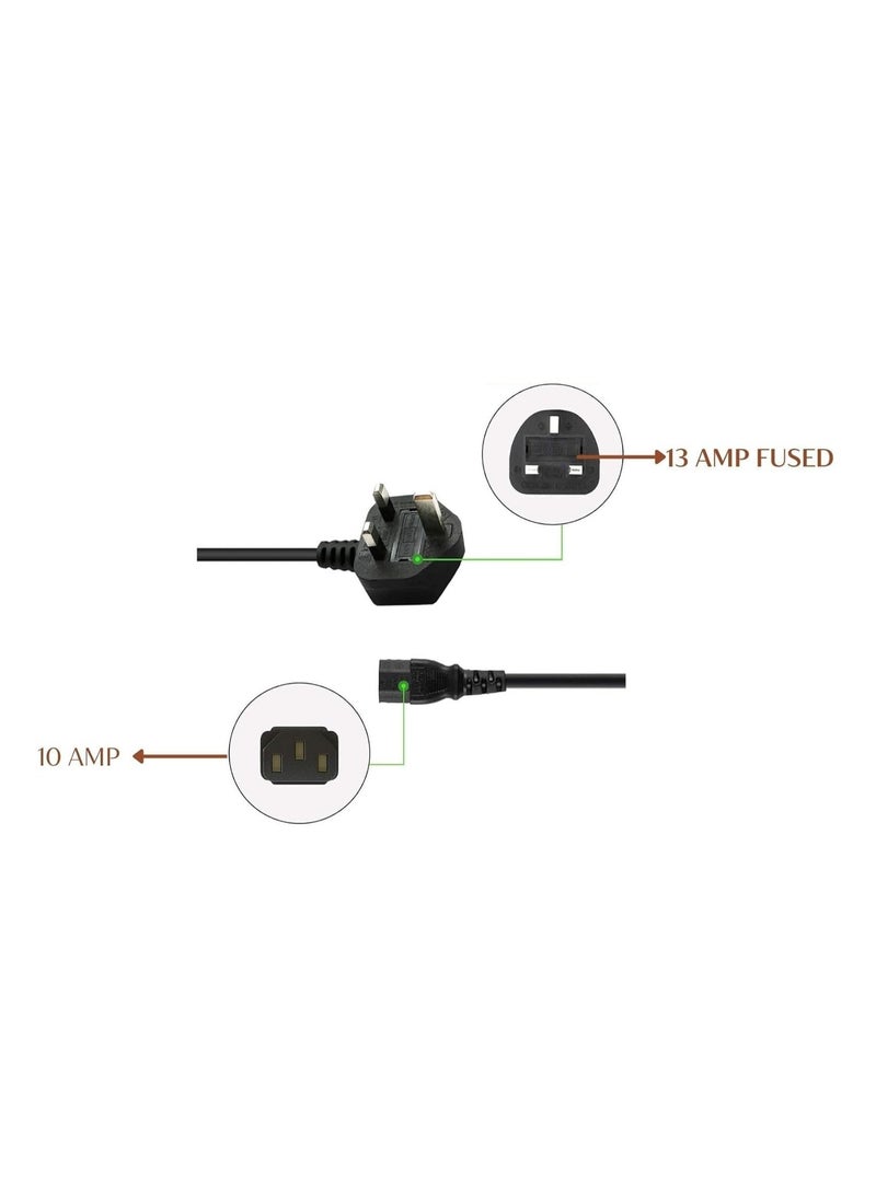 "UK 3-Pin Power Cable 1.8 Meter with Fuse - High Quality AC Power Cord for Computer, Printer, LCD/LED Monitor - Compatible with Dell, HP, Samsung, Sony, Lenovo" - Image 5