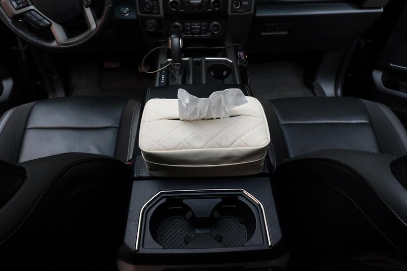 SENYAZON Car Standard Tissue Holder, 120 Tissues Box Cover for Car, Car Backseat Extra Large Tissue Organization fit for 120 Tissues per Box on Daily Use (Beige) - Image 3