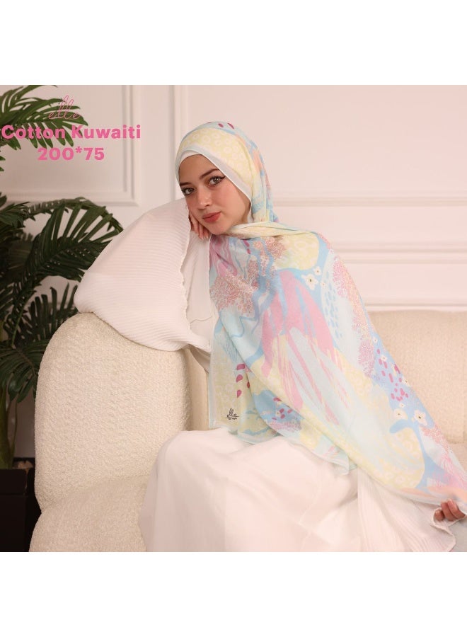 Luxury Kuwaiti Cotton Islamic Hijab Scarf for Women – Elegant Design for Daily Wear & Special Occasions – Size 200 × 75 cm