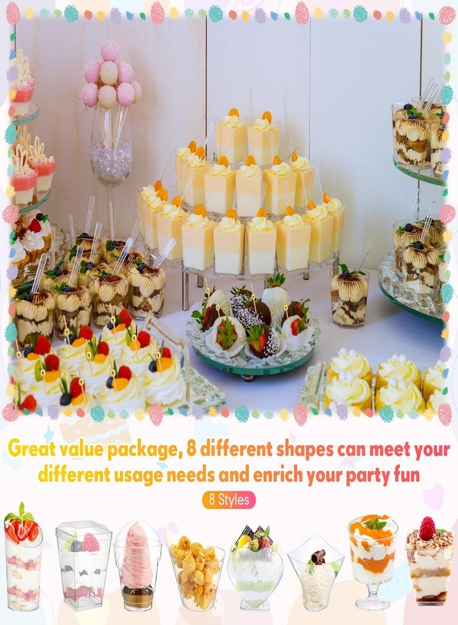 LemonRoad 300 Pack 2/3/5/7oz Plastic Dessert Cups Set 8 Styles Clear Plastic Dessert Cups with 100 Spoons 100 Toothpicks 500 Sticker for Serving Fruit Trifle Mousse Ice Cream Pudding(Elegant) - Image 5