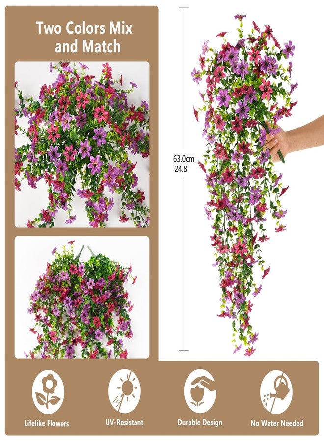 ZFProcess Artificial Hanging Flowers for Outdoors, 2 Pcs Fake Hanging Plant Spring Summer Decor, UV Resistant No Fade Realistic Faux Flower for Front Door Porch Planter Patio Garden Yard(Light Purple Red) - Image 4