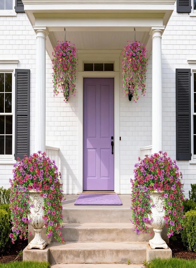 ZFProcess Artificial Hanging Flowers for Outdoors, 2 Pcs Fake Hanging Plant Spring Summer Decor, UV Resistant No Fade Realistic Faux Flower for Front Door Porch Planter Patio Garden Yard(Light Purple Red) - Image 2