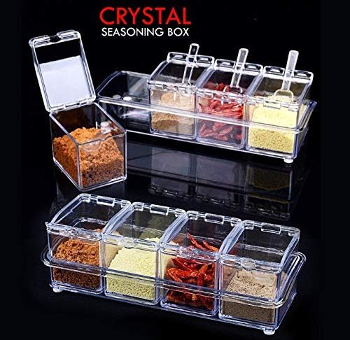 WOPPCART Crystal Seasoning Acrylic Box Pepper Salt Spice Rack Plastic 4 Box with Spoonspack of 1 - Image 2