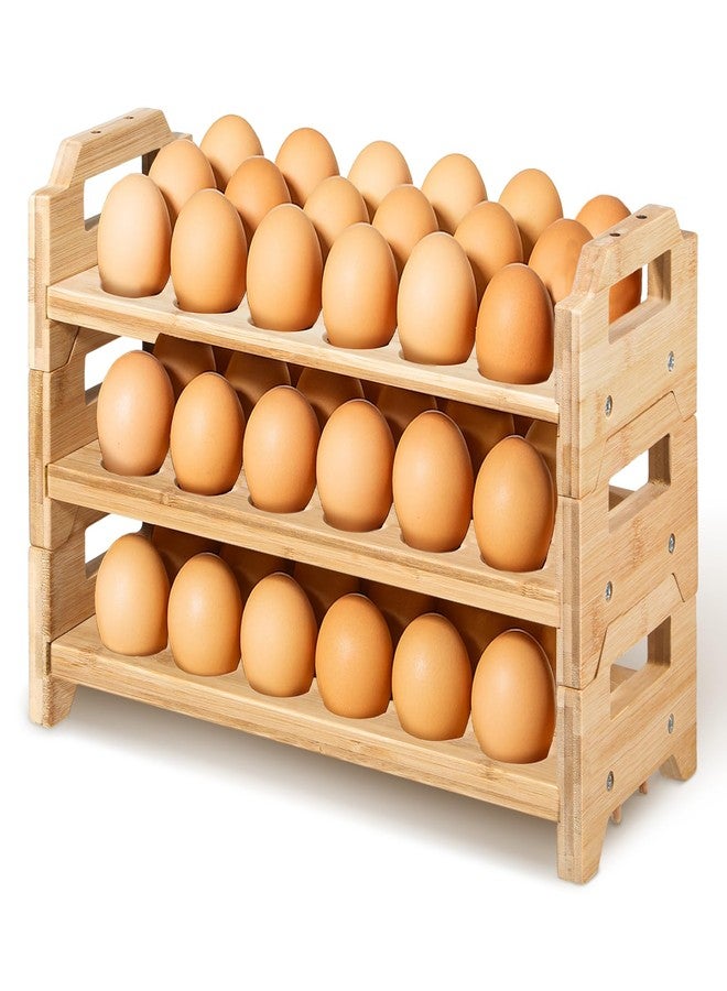 Qulkws 3 Pack Wooden Egg Holder Stackable Egg Storage for Countertop Eggs Collecting Storage Display Rack Holding Up to 54 Fresh Eggs for Chicken, Duck, Turkey Quail - Image 1