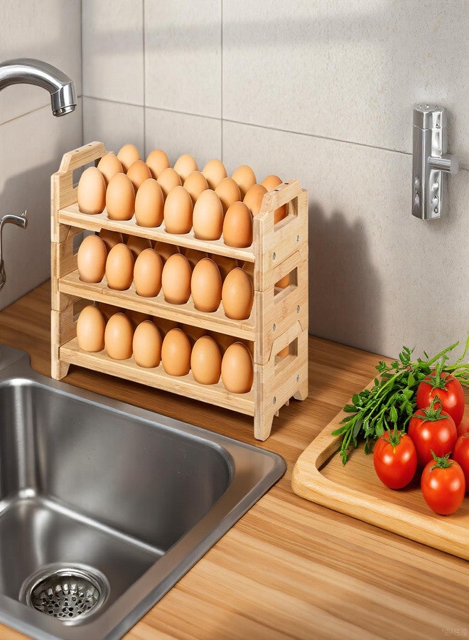 Qulkws 3 Pack Wooden Egg Holder Stackable Egg Storage for Countertop Eggs Collecting Storage Display Rack Holding Up to 54 Fresh Eggs for Chicken, Duck, Turkey Quail - Image 3