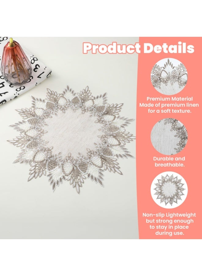 Bukela Natural Linen Doilies, 4 Pcs 38cm Round Lace Doilies for Tables Neutral Earth Tones Beige Table Topper Vintage Rustic Macrame Place Mats for Home Kitchen Dining Coffee Table Dresser Tea Party - Image 3