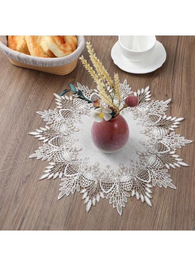 Bukela Natural Linen Doilies, 4 Pcs 38cm Round Lace Doilies for Tables Neutral Earth Tones Beige Table Topper Vintage Rustic Macrame Place Mats for Home Kitchen Dining Coffee Table Dresser Tea Party - Image 4