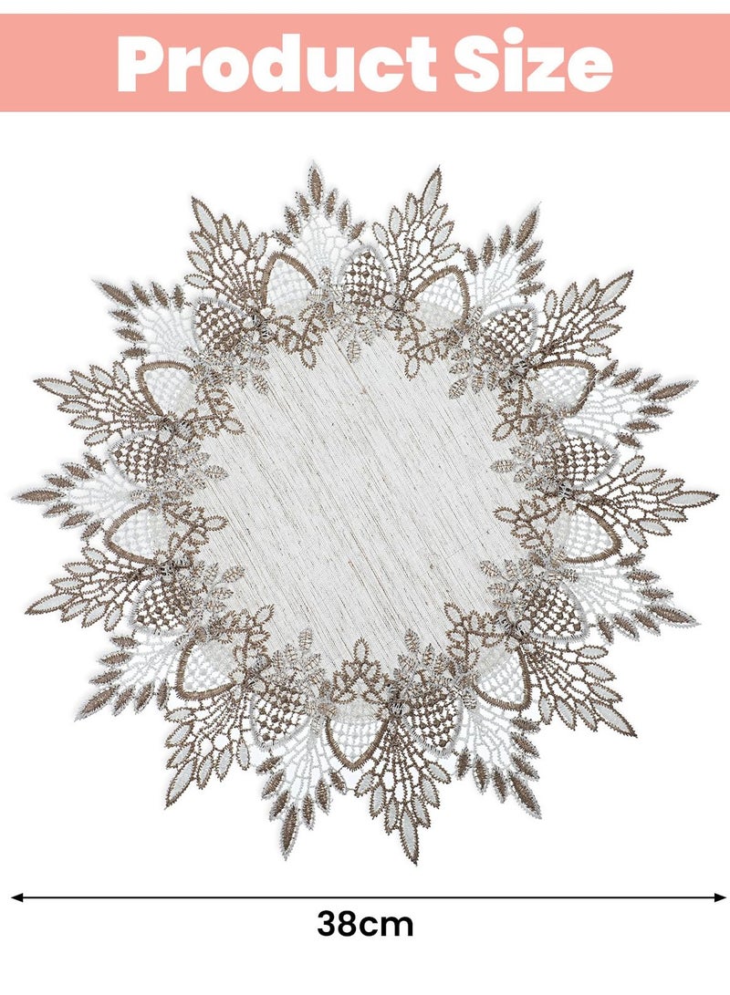 Bukela Natural Linen Doilies, 4 Pcs 38cm Round Lace Doilies for Tables Neutral Earth Tones Beige Table Topper Vintage Rustic Macrame Place Mats for Home Kitchen Dining Coffee Table Dresser Tea Party - Image 2