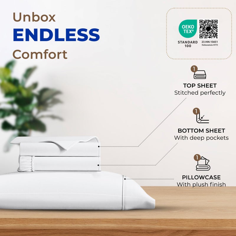 THREAD SPREAD Luxury Egyptian Cotton Sheets Twin XL Size - 600 Thread Count 3 PC White Twin XL Set Deep Pockets, Extra Soft, Cooling Extra Long Staple Sateen Weave Cotton College Dorm Bedding Twin XL - Image 3