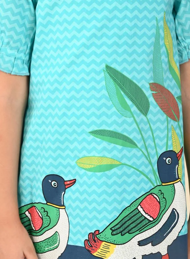 LILPICKS Duck Graphic Print Puff Sleeves Dress by Styli