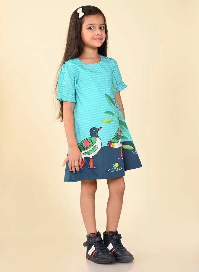 LILPICKS Duck Graphic Print Puff Sleeves Dress by Styli