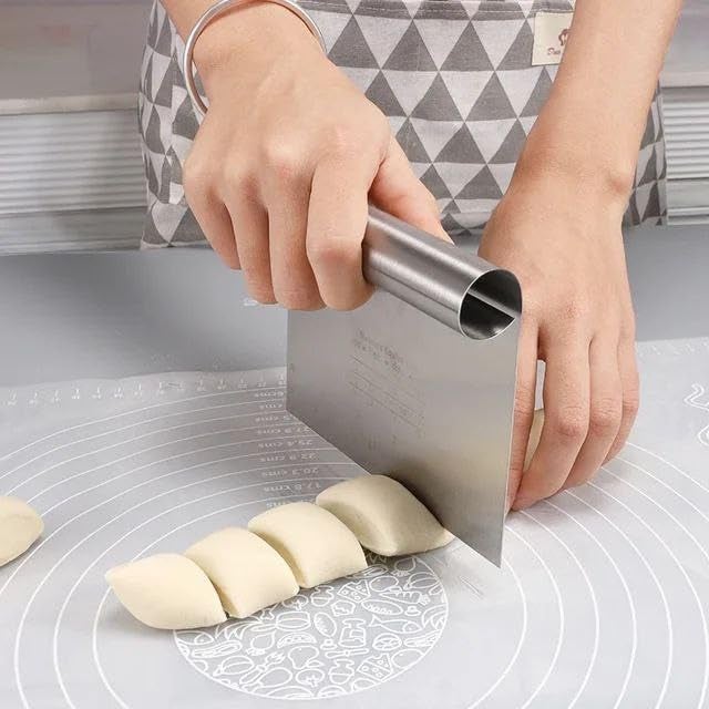 ORBITORA Cake Scrapper Cutter Chopper Stainless Steel with Measuring Scale Pizza Pastry Bread Dough Multipurpose Scraper Icing Fondant Decorating Smoothing Baking Tools - Image 1
