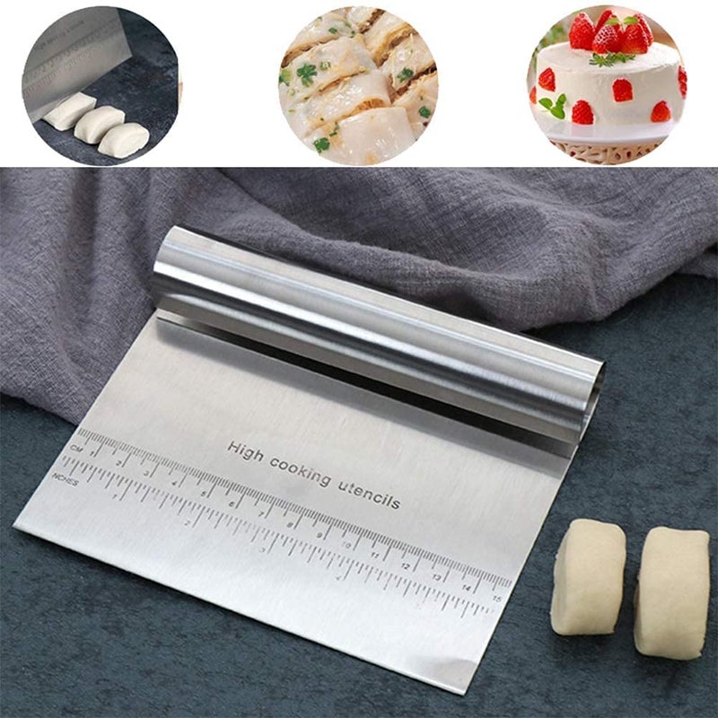 ORBITORA Cake Scrapper Cutter Chopper Stainless Steel with Measuring Scale Pizza Pastry Bread Dough Multipurpose Scraper Icing Fondant Decorating Smoothing Baking Tools - Image 2