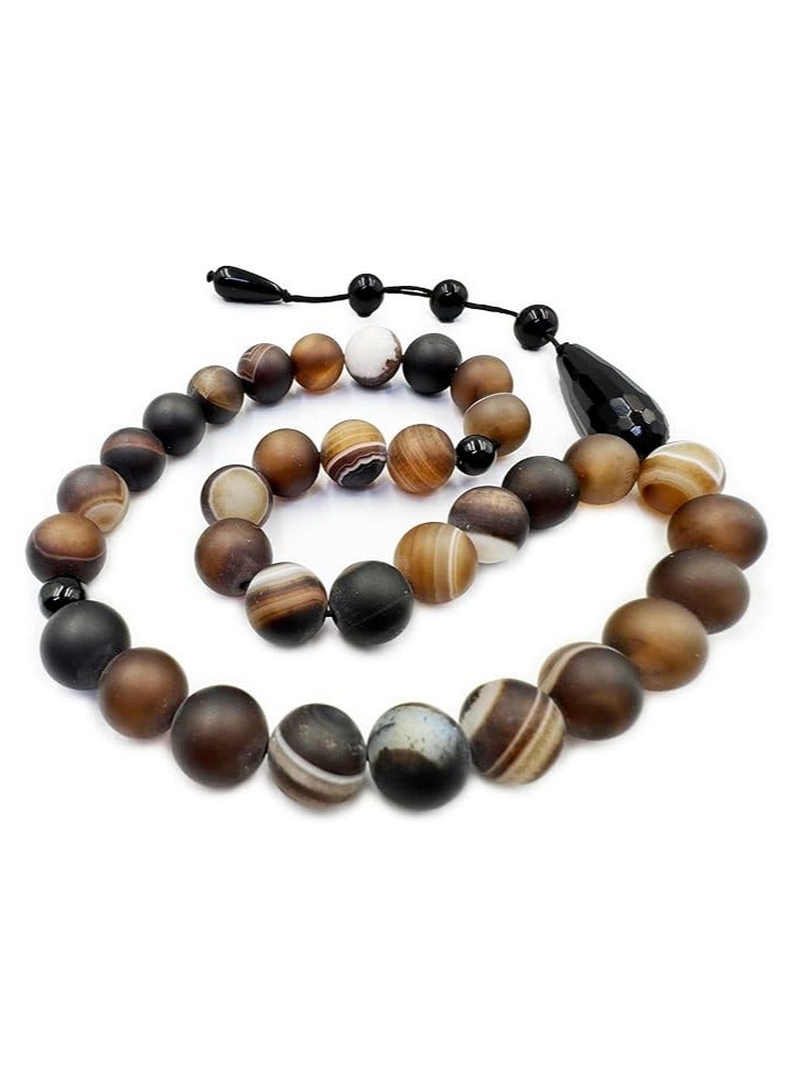 ربي REBUY Natural Brown Stone Stripe Agate Prayer Rosary Beads  - Image 1