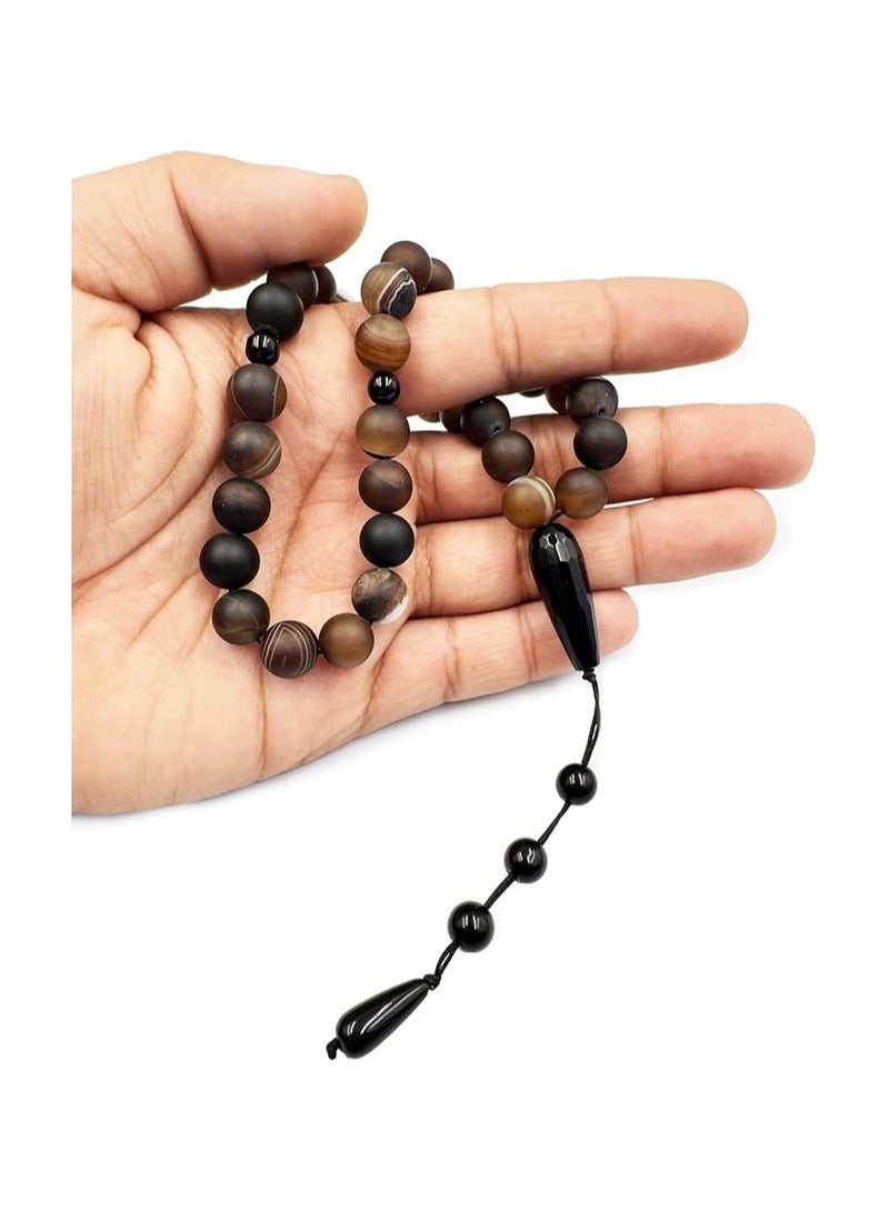 ربي REBUY Natural Brown Stone Stripe Agate Prayer Rosary Beads  - Image 2