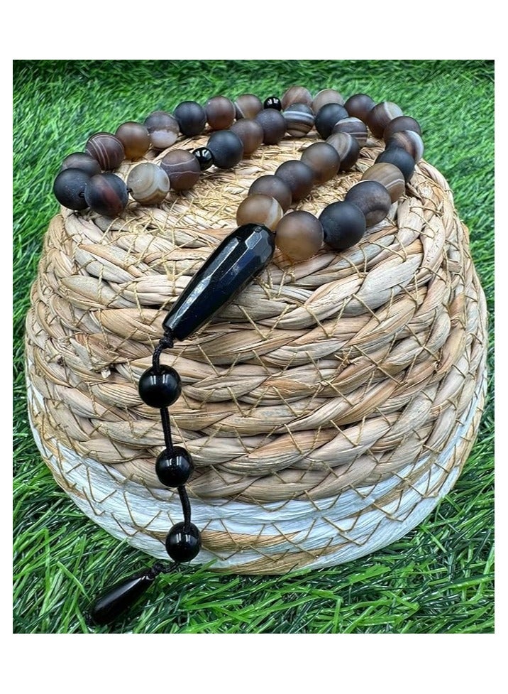 ربي REBUY Natural Brown Stone Stripe Agate Prayer Rosary Beads  - Image 3